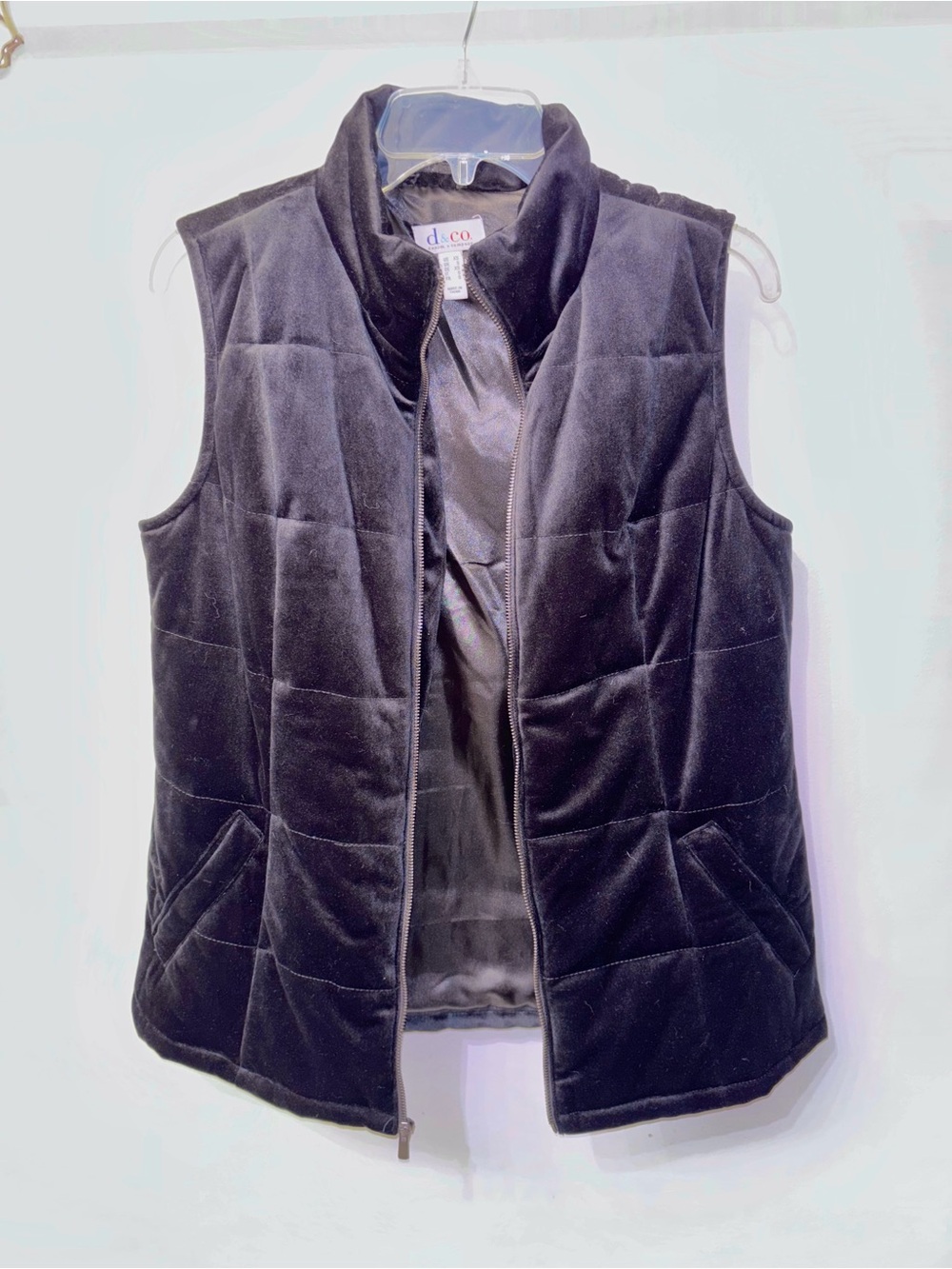 Black Quilted Velour Vest - Sleeveless Zip Front Jacket